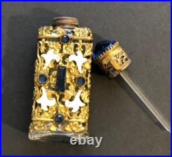Vintage Czech Blue Rhinestone Enamel Mini Perfume Bottle