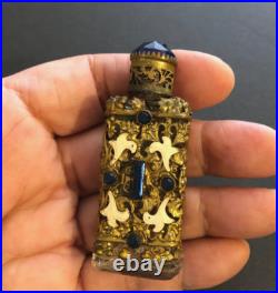 Vintage Czech Blue Rhinestone Enamel Mini Perfume Bottle