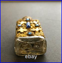 Vintage Czech Blue Rhinestone Enamel Mini Perfume Bottle
