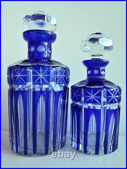 Vintage Czech/Bohemian Blue Cut To Clear Glass Perfume Vanity SET Perfume bottle