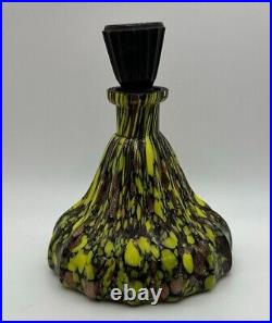 Vintage Czech Bohemian Colored Spatter Glass Perfume Bottles 2 Piece Set