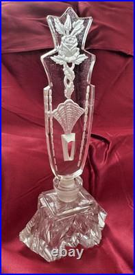Vintage Czech/ Bohemian Intaglio Clear Crystal Cut Glass Perfume bottle Art Deco