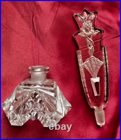 Vintage Czech/ Bohemian Intaglio Clear Crystal Cut Glass Perfume bottle Art Deco