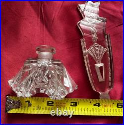 Vintage Czech/ Bohemian Intaglio Clear Crystal Cut Glass Perfume bottle Art Deco