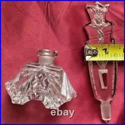 Vintage Czech/ Bohemian Intaglio Clear Crystal Cut Glass Perfume bottle Art Deco