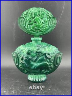 Vintage Czech-Bohemian Malachite Cherub Angels Perfume Bottle with Stopper