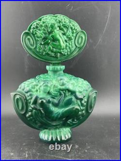 Vintage Czech-Bohemian Malachite Cherub Angels Perfume Bottle with Stopper