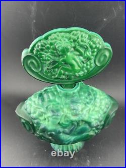 Vintage Czech-Bohemian Malachite Cherub Angels Perfume Bottle with Stopper