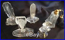 Vintage Czech Crystal Perfume Bottles Clear Lot Of Five One Atomizer