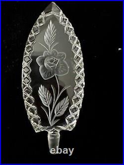 Vintage Czech Cut Crystal Perfume Bottle Glass Large Ornate Rose Flower Signed