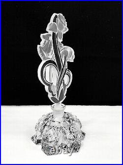 Vintage Czech Cut Crystal Perfume Bottle with Intaglio Daffodils Stopper 8T VGC