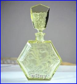 Vintage Czech Cut Glass Perfume Bottle With Frosted Facials Of Kissing Couple