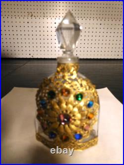 Vintage Czech Czechoslovakian Lucky 13 Gems Bejeweled Perfume Bottle