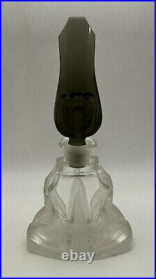 Vintage Czech Decorative Perfume Bottle Bohemian Cut & Frosted Glass