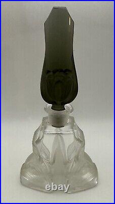 Vintage Czech Decorative Perfume Bottle Bohemian Cut & Frosted Glass