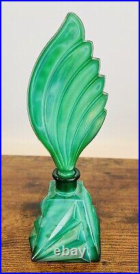 Vintage Czech Emerald Green Handmade Glass Perfume Bottle 1960s