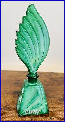 Vintage Czech Emerald Green Handmade Glass Perfume Bottle 1960s