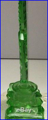 Vintage Czech GREEN crystal perfume bottle and stopper, import label, dauber