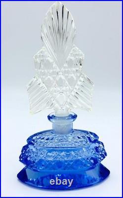 Vintage Czech Glass Blue & Clear Cut Glass Perfume Bottle and Stopper Marked Vintage Czech Glass Blue & Clear Cut Glass Perfume Bottle and Stopper Marked