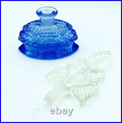 Vintage Czech Glass Blue & Clear Cut Glass Perfume Bottle and Stopper Marked Vintage Czech Glass Blue & Clear Cut Glass Perfume Bottle and Stopper Marked