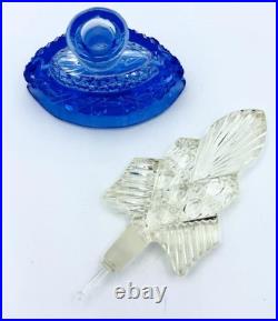 Vintage Czech Glass Blue & Clear Cut Glass Perfume Bottle and Stopper Marked Vintage Czech Glass Blue & Clear Cut Glass Perfume Bottle and Stopper Marked