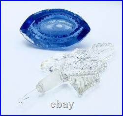 Vintage Czech Glass Blue & Clear Cut Glass Perfume Bottle and Stopper Marked Vintage Czech Glass Blue & Clear Cut Glass Perfume Bottle and Stopper Marked