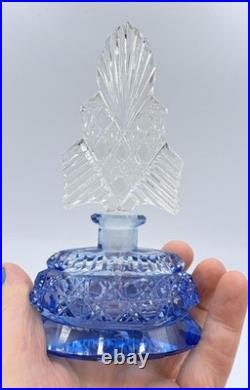 Vintage Czech Glass Blue & Clear Cut Glass Perfume Bottle and Stopper Marked Vintage Czech Glass Blue & Clear Cut Glass Perfume Bottle and Stopper Marked