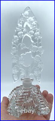 Vintage Czech Glass Clear Perfume Bottle with Oversized Lily of the Valley Stopper