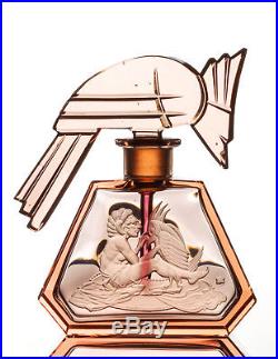 Vintage Czech Glass Hoffman Perfume Bottle with Figural Bird Stopper c. 1920s