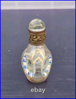 Vintage Czech Glass Miniature Perfume Bottle Filigree Art Deco Signed Mint