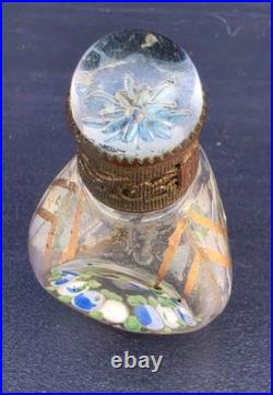 Vintage Czech Glass Miniature Perfume Bottle Filigree Art Deco Signed Mint