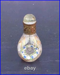 Vintage Czech Glass Miniature Perfume Bottle Filigree Art Deco Signed Mint