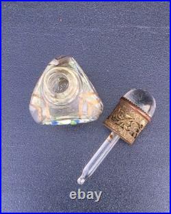 Vintage Czech Glass Miniature Perfume Bottle Filigree Art Deco Signed Mint