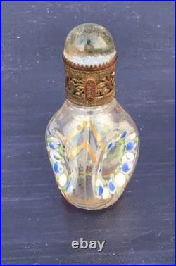 Vintage Czech Glass Miniature Perfume Bottle Filigree Art Deco Signed Mint