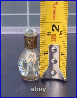 Vintage Czech Glass Miniature Perfume Bottle Filigree Art Deco Signed Mint