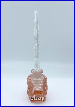 Vintage Czech Glass Perfume Bottle Pink with Clear Floral Stopper