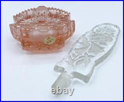 Vintage Czech Glass Perfume Bottle Pink with Clear Floral Stopper