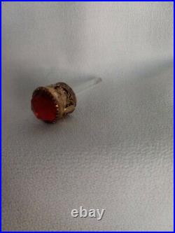 Vintage Czech Gold Filigree Red Jeweled Miniature Glass Perfume Bottle
