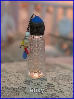 Vintage Czech Irice Mini Perfume Scent Bottle with Charm Dangles Cap Glass Stopper