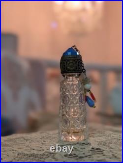 Vintage Czech Irice Mini Perfume Scent Bottle with Charm Dangles Cap Glass Stopper
