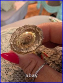 Vintage Czech Irice Mini Perfume Scent Bottle with Charm Dangles Cap Glass Stopper
