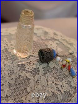 Vintage Czech Irice Mini Perfume Scent Bottle with Charm Dangles Cap Glass Stopper