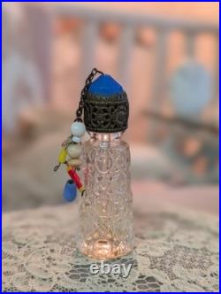 Vintage Czech Irice Mini Perfume Scent Bottle with Charm Dangles Cap Glass Stopper
