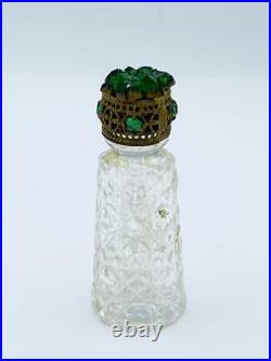 Vintage Czech Irice Perfume Bottle with Flower Jeweled Top