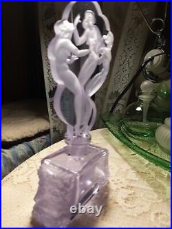 Vintage Czech Lilac Glass Perfume Bottle 3 Nude Ladies Dauber BEYOND BEAUTIFUL