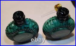 Vintage Czech Malachite Glass Perfume Bottle Pair 2 Opalescent Cabochon