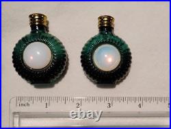 Vintage Czech Malachite Glass Perfume Bottle Pair 2 Opalescent Cabochon