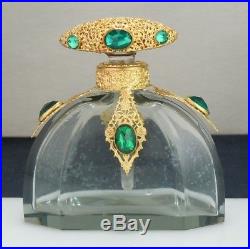 Vintage Czech Ormolu Jeweled Glass Perfume Bottle