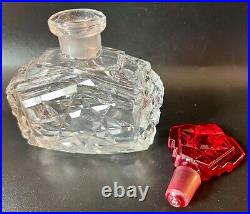Vintage Czech Perfume Bottle Clear with Matching Red Stopper