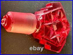 Vintage Czech Perfume Bottle Clear with Matching Red Stopper